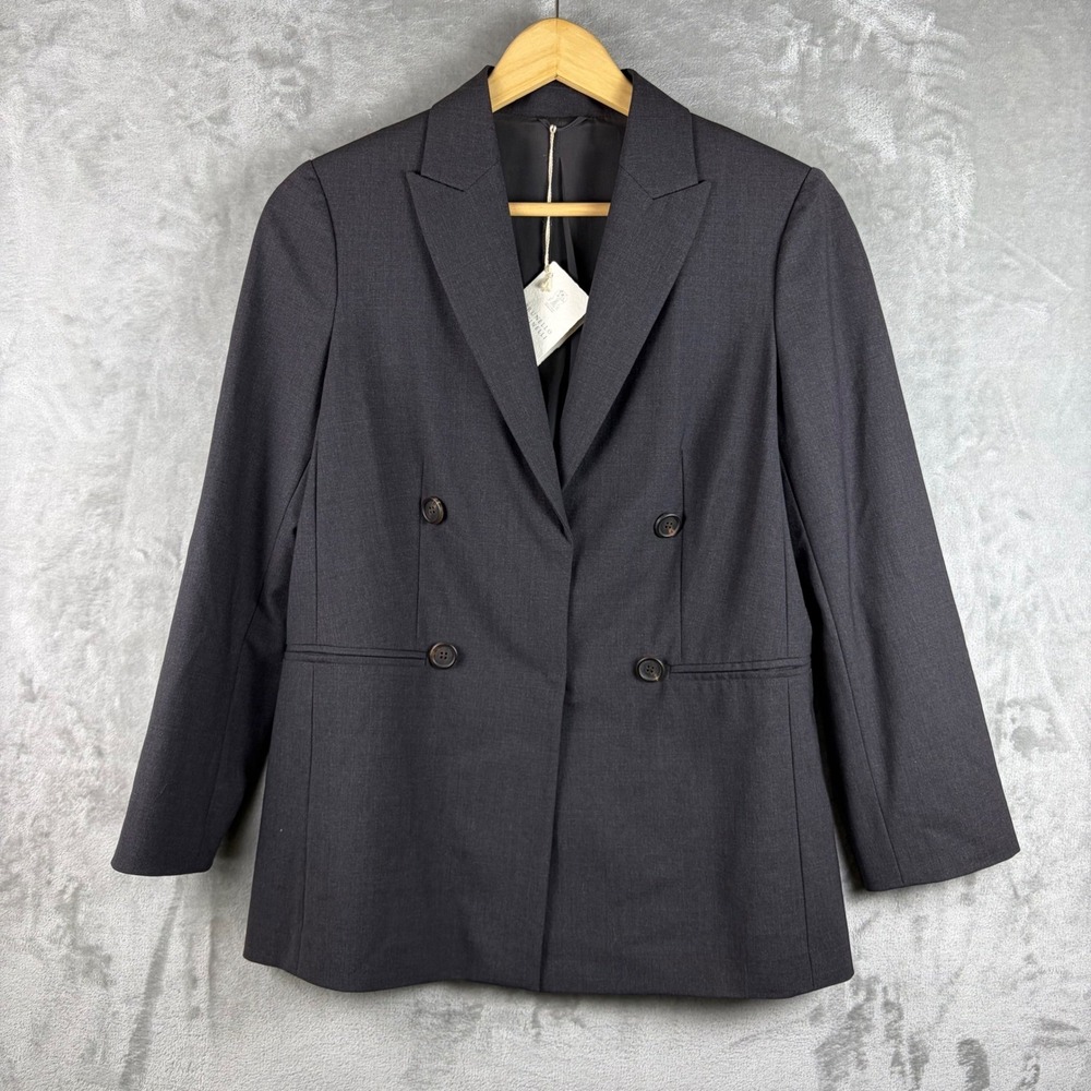 NWT Brunello Cucinelli Womens Double Breasted Blazer Charcoal Wool Blend IT 42 S